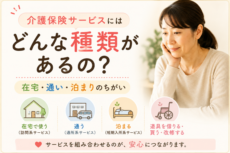 介護保険サービスにはどんな種類があるの？在宅・通い・泊まりのちがい