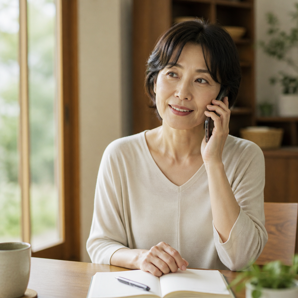 介護施設の紹介会社に電話で相談する女性