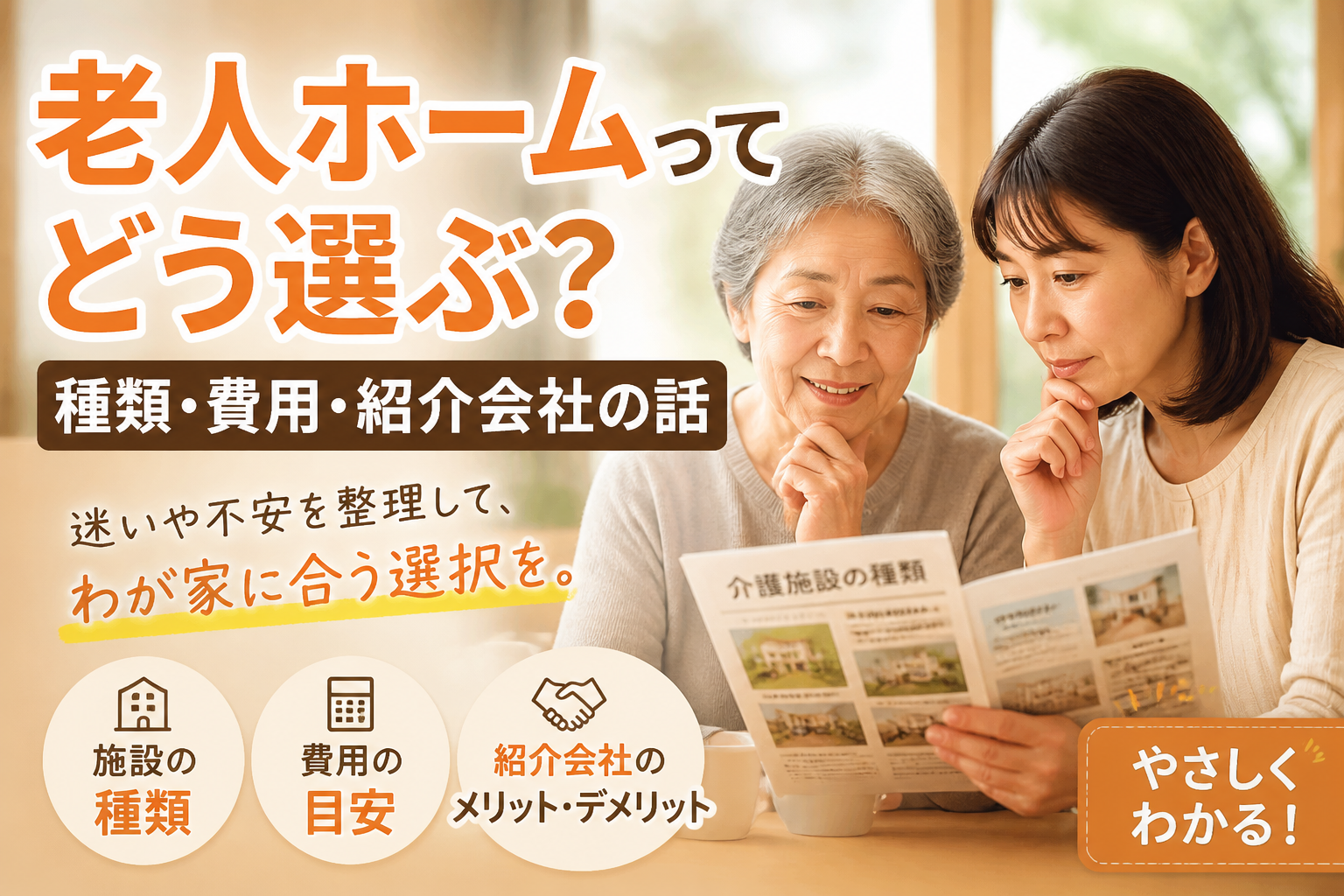 老人ホームってどう選ぶ？種類・費用・紹介会社の話