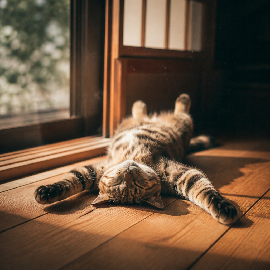 窓辺で昼寝する猫のやわらかな光景