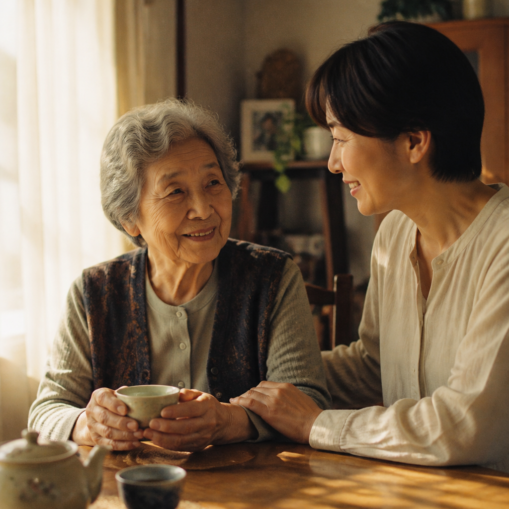 穏やかな午後、母と娘が寄り添うひとときのシーン