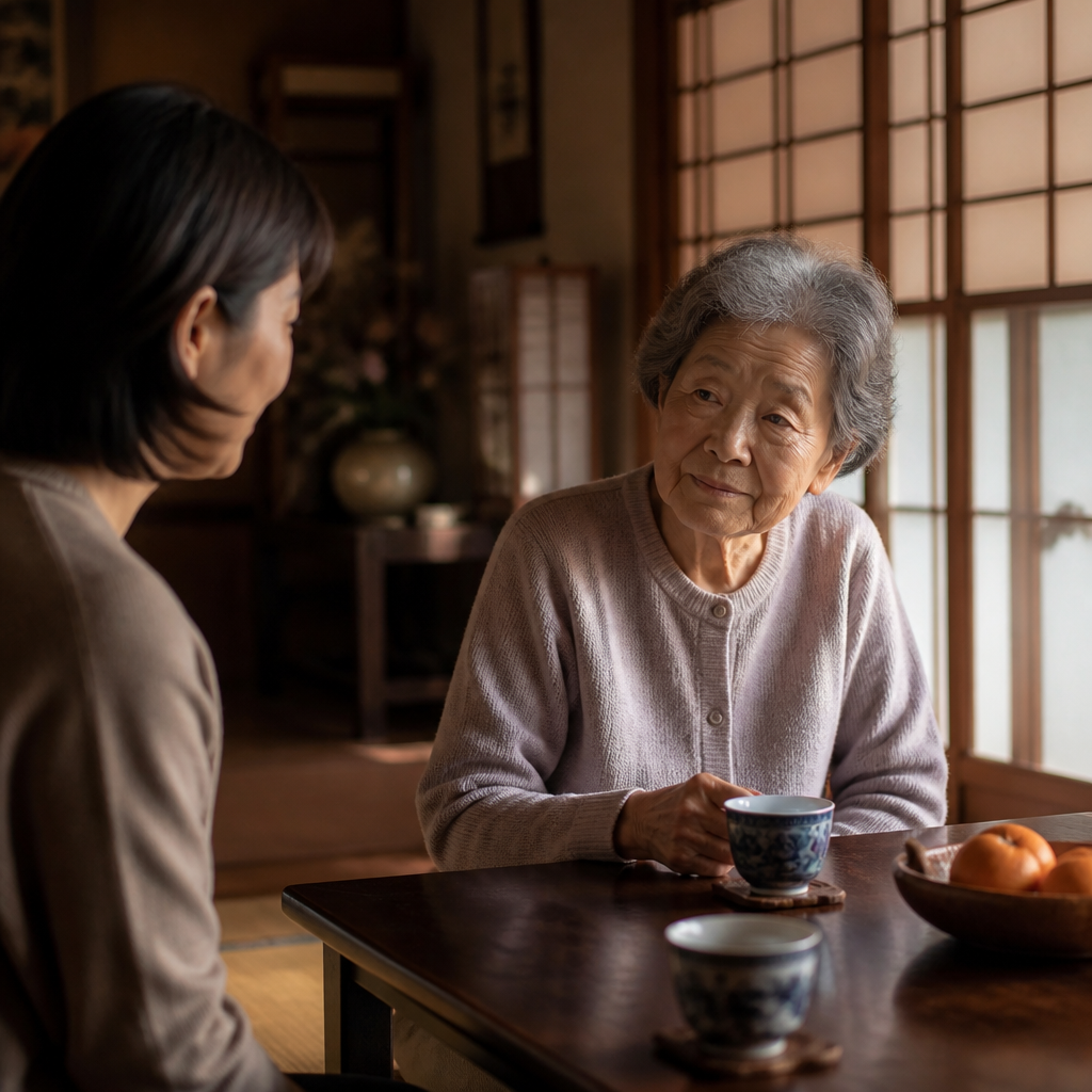 帰省して母と再会する娘の温かな一場面