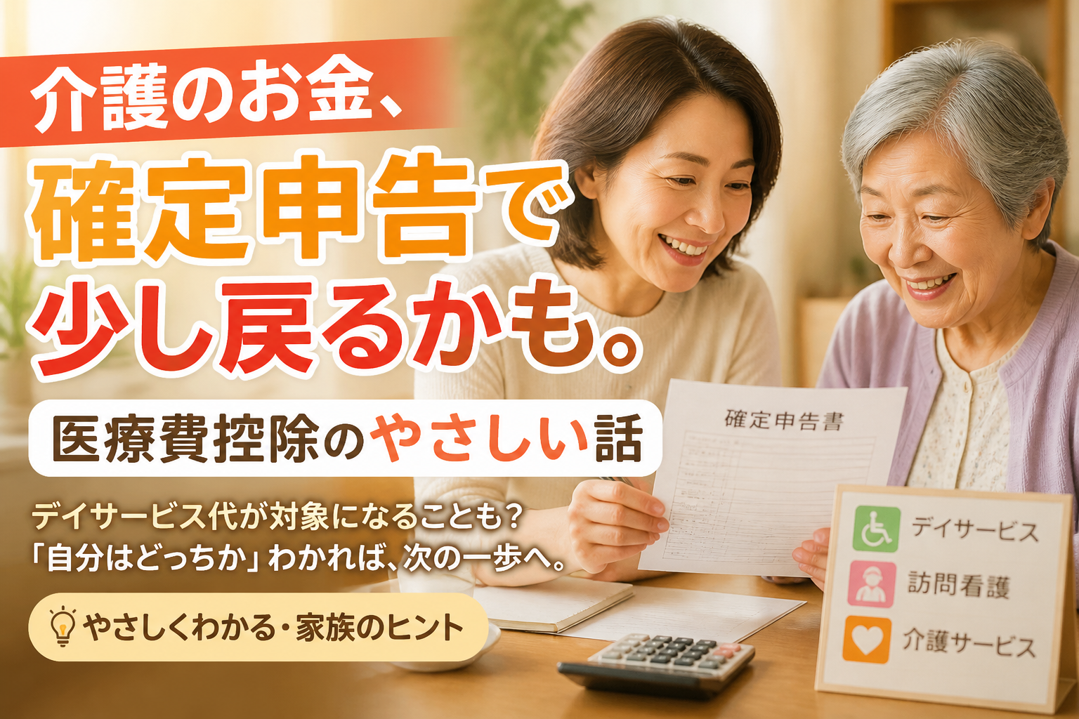 介護のお金、確定申告で少し戻るかも。医療費控除のやさしい話