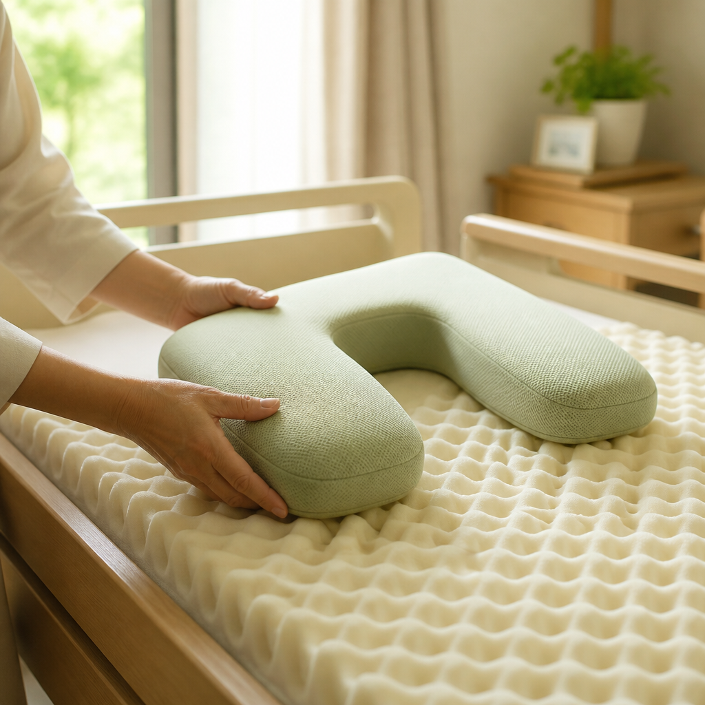 体圧分散マットレスを整える手元