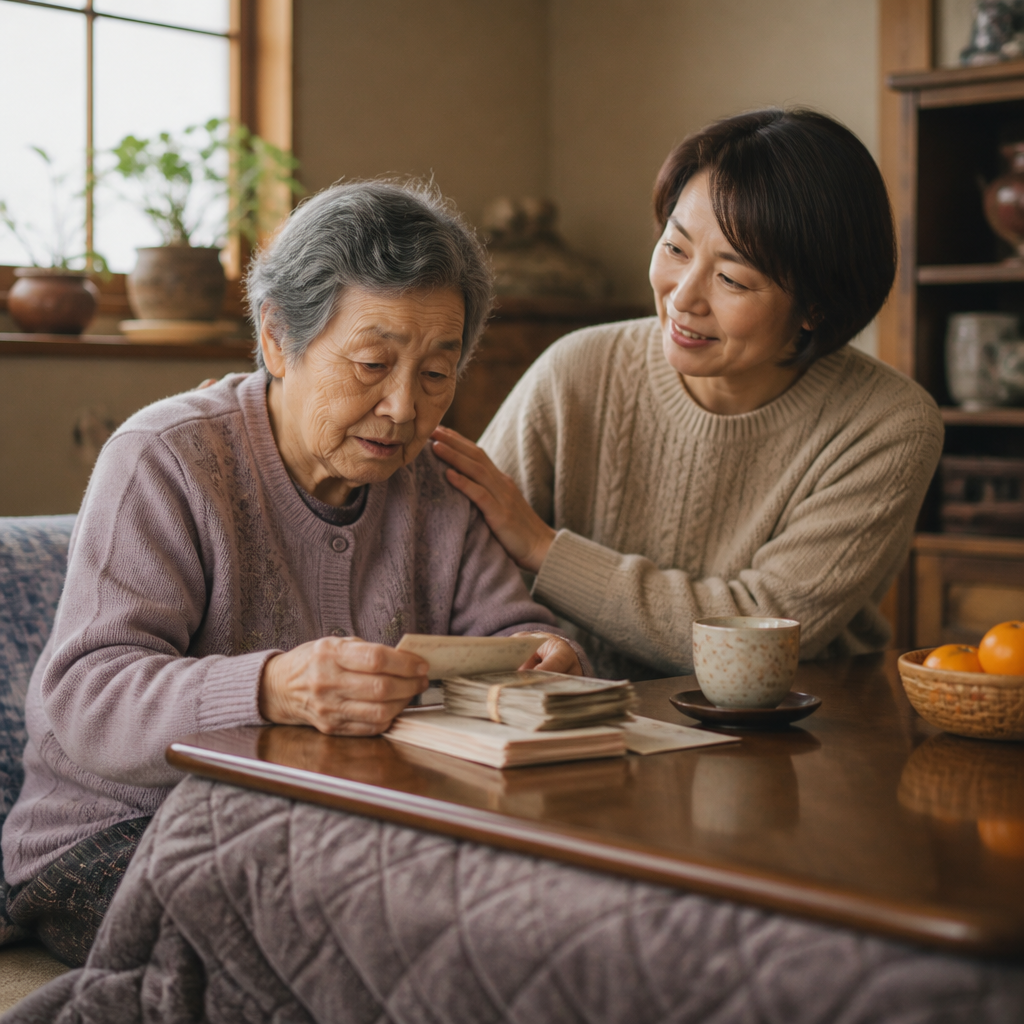 母と娘が書類を一緒に確認する温かな場面