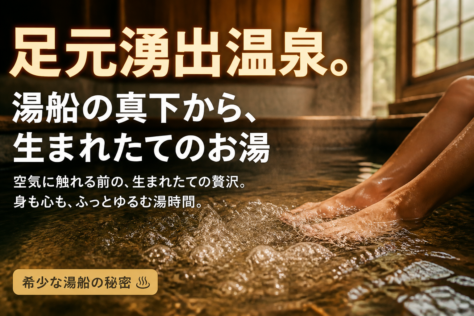 足元湧出温泉。湯船の真下から、生まれたてのお湯