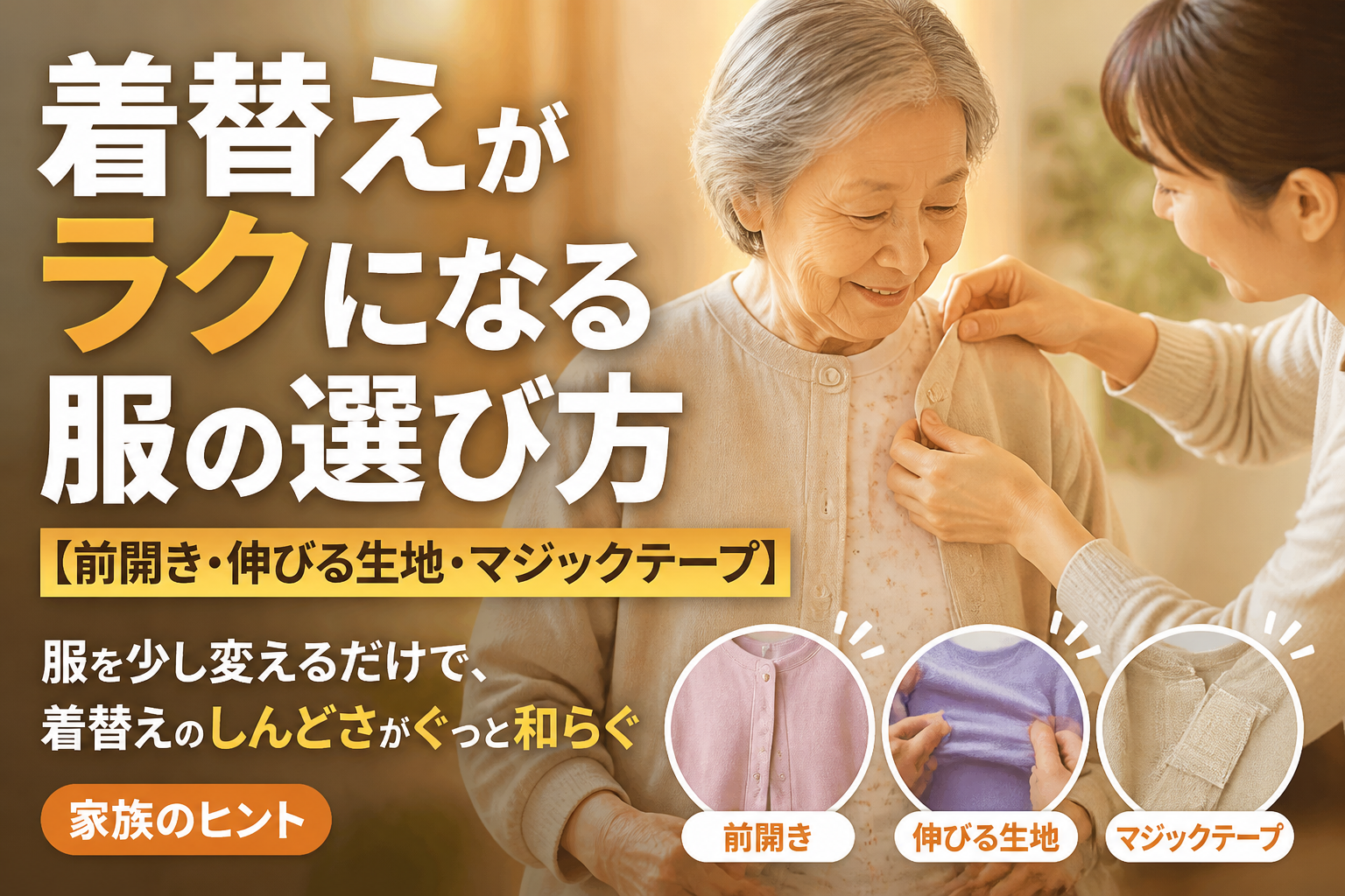 着替えがラクになる服の選び方【前開き・伸びる生地・マジックテープ】