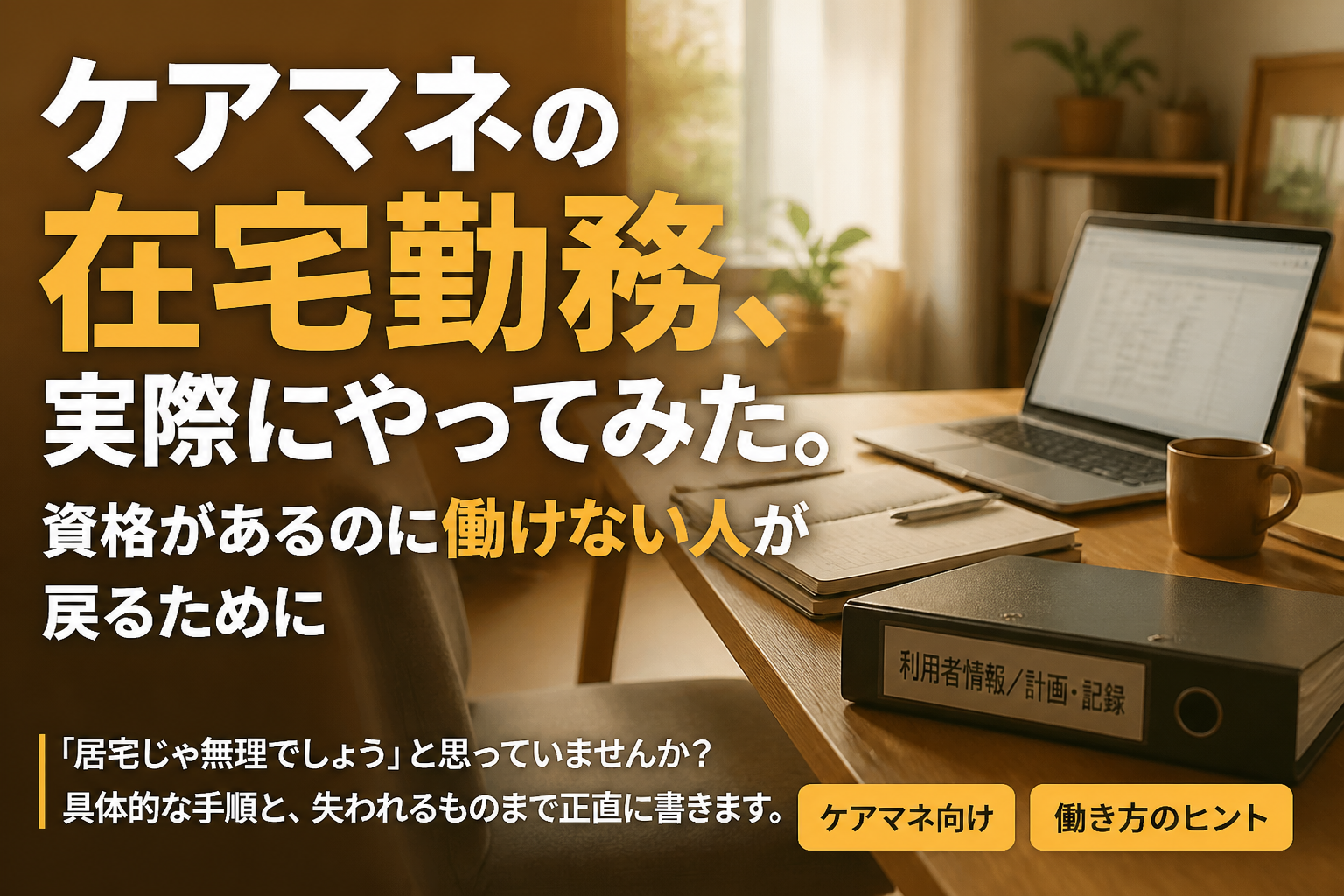 ケアマネの在宅勤務、実際にやってみた。資格があるのに働けない人が戻るために