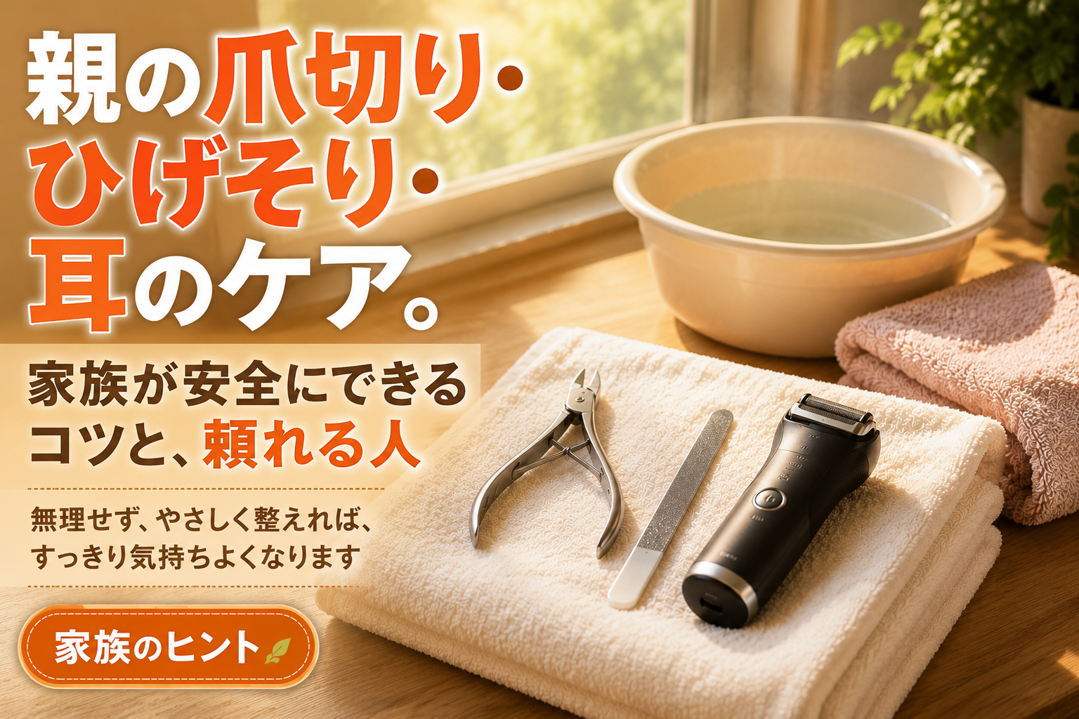 親の爪切り・ひげそり・耳のケア。家族が安全にできるコツと、頼れる人
