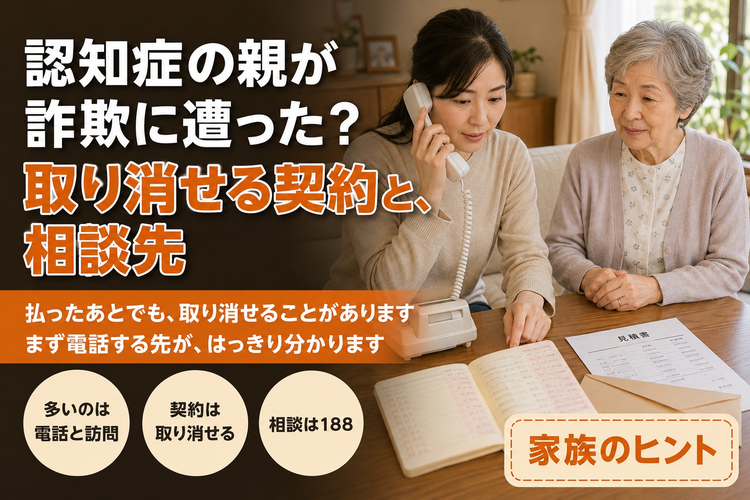認知症の親が詐欺に遭った？取り消せる契約と、相談先